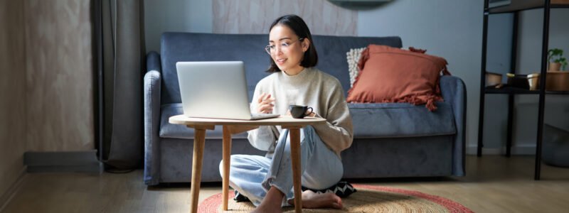 young woman working remote from home