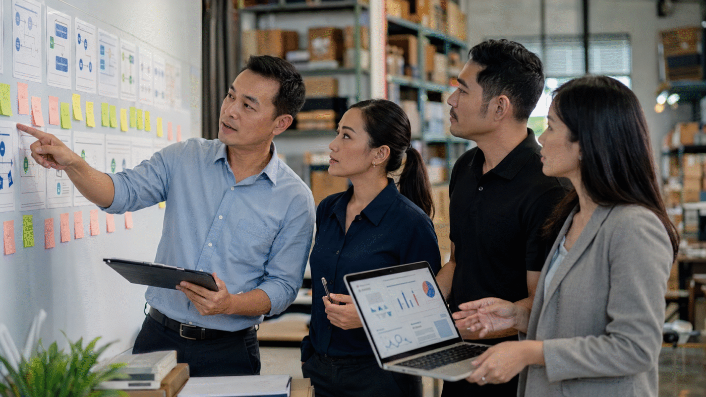 SME professionals reviewing job redesign workflows in Singapore